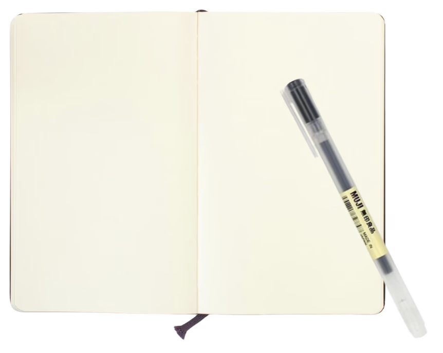 Open notebook with a pen